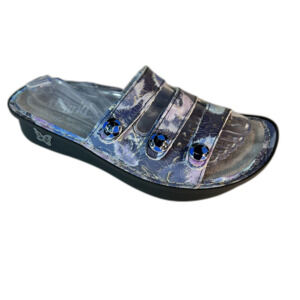 Alegria Women's Fiona Blue Pink Watercolor Floral Slip On Comfort Sandal Size 38